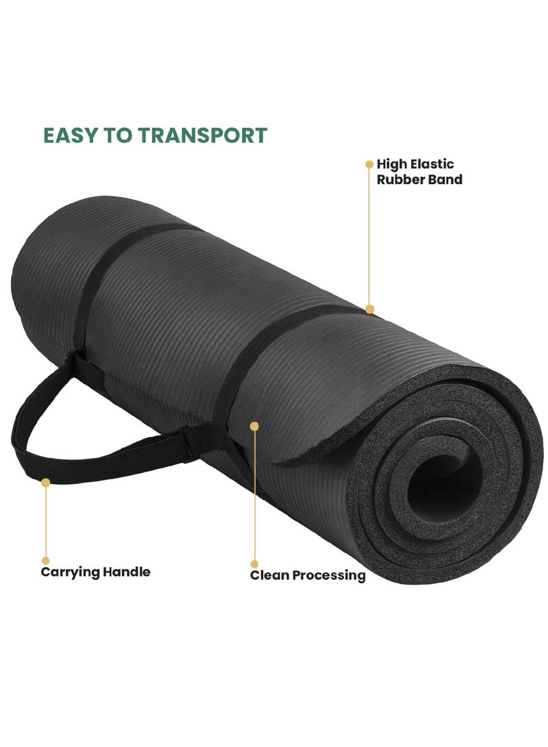 REST Yoga Mat Non Slip, Yoga Mat with Strap Included 10mm Thick Exercise Mat Ideal for HiiT, Pilates, Yoga and Many Other Home Workouts, Black - Image 2